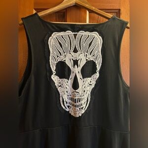 Black Sleeveless Skater Dress with Lace Skull Design